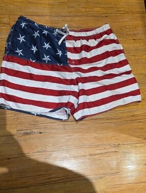 Trader Bay Men's American Flag Swim Trunks - Red, White & Blue